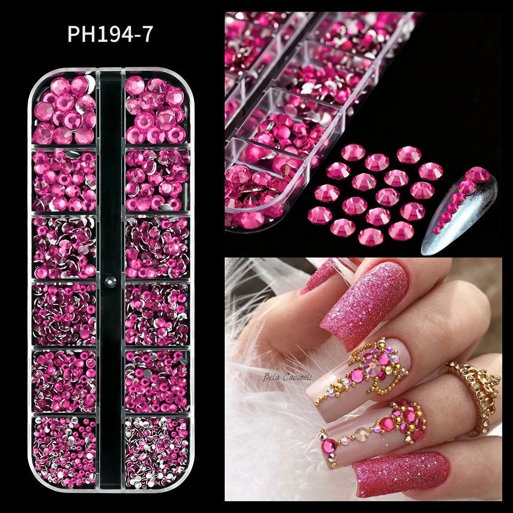 12Grids Ocean Gold Nail Art Charms Shell/Seahorse/Starfish White Half Round Pearl Gems 3D Mixed Punk Manicure Metal Rivets Studs