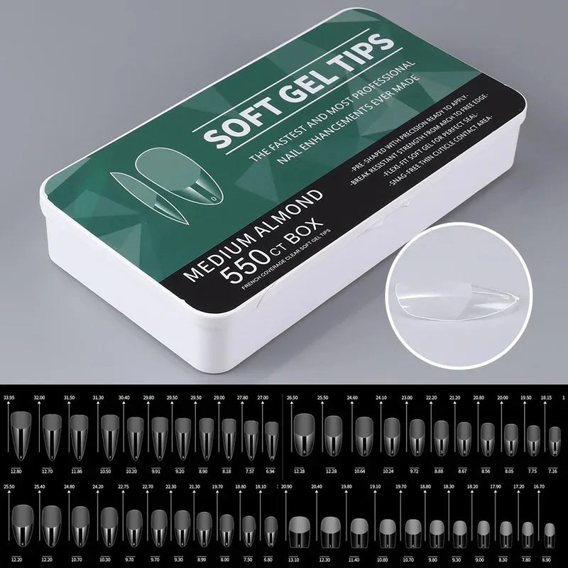 550Piece Medium and short soft gel nail tips Medium Apricot/Coffin Head Full Coverage Matte Extension Tool  Press-On Nail