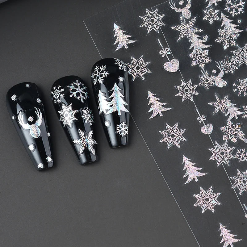 2pc Holographic Christmas Nail Art Stickers Iridescent Laser Snowflake Deer Tree Winter Slider Decals New Year Manicure Supplies