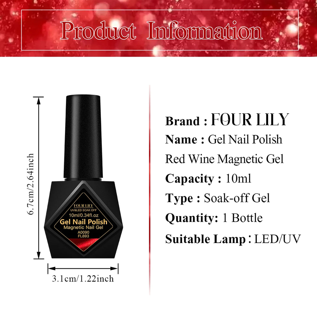 10ml Red Wine Magnetic Nai Gel Polish DIY Manicure Nail Art Varnish for Home Salon Long Lasting UV LED Vernis Easy to Apply