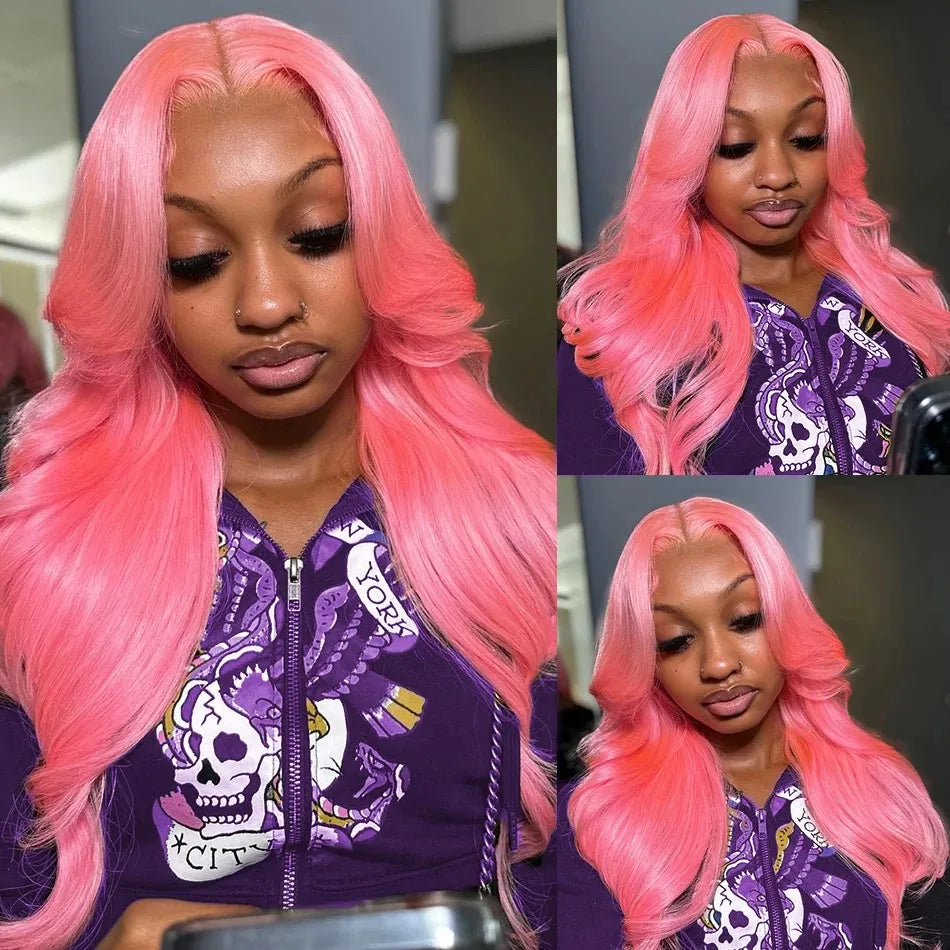Pink Human Hair Wigs Body Wave 13X6 Hd Lace Frontal Wig 100% Human Hair Colored Lace Front Wig Preplucked Brazilian Hair 38 Inch