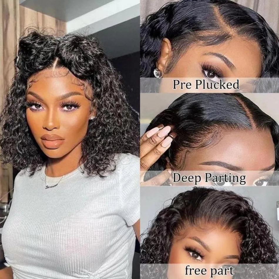 Wear And Go Glueless Short Bob Wig Human Hair Preplucked Precut For Black Women Water Deep Wave Curly 5X5 Hd Lace Front Wig 10In