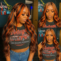 200% Ginger Brown Highlight Wig Human Hair Body Wave Pre Plucked Lace Front Wigs Ombre Ginger Orange Colored 5x5 Glueless Wigs