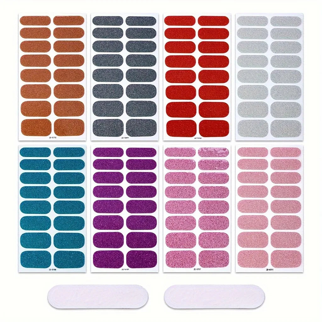 8 Sheets Nail Full Wrap Stickers Pink Nail Glitter Self-Adhesive Gel Nail Sticker for Women Home DIY Nail Supplies Manicure Kit