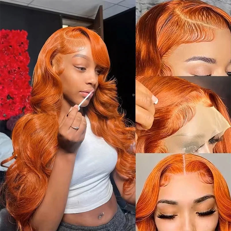 Orange Ginger #350 Colored HD 13x6 Lace Front Wigs Human Hair Body Wave Water Wave Brazilian Transparent Lace Frontal Wig 220%