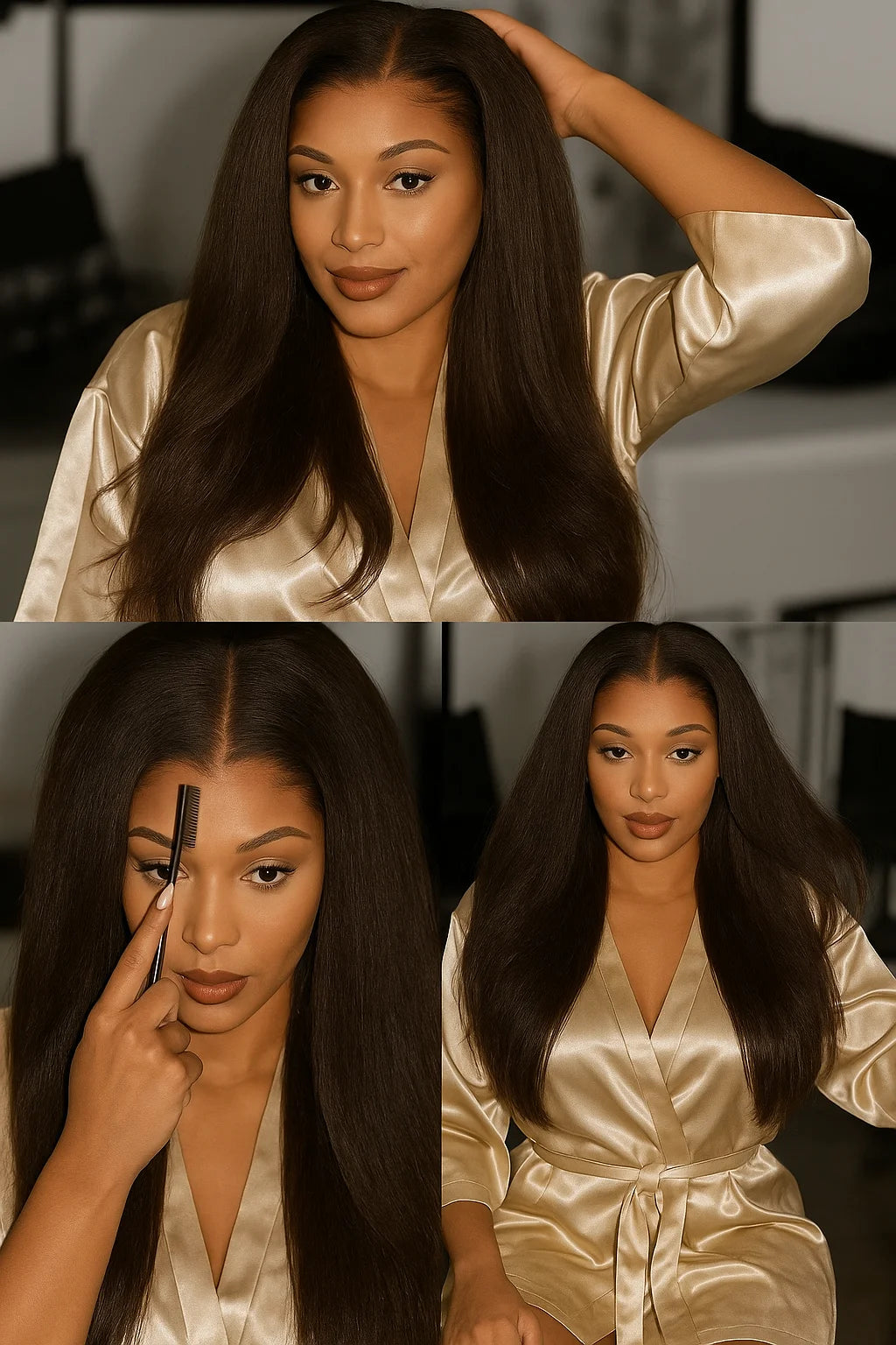Brown Yaki Kinky Straight Human Hair Wig 13x6 Pre Cut Lace Front Glueless Pre Plucked Wig for Beginners For Black Women