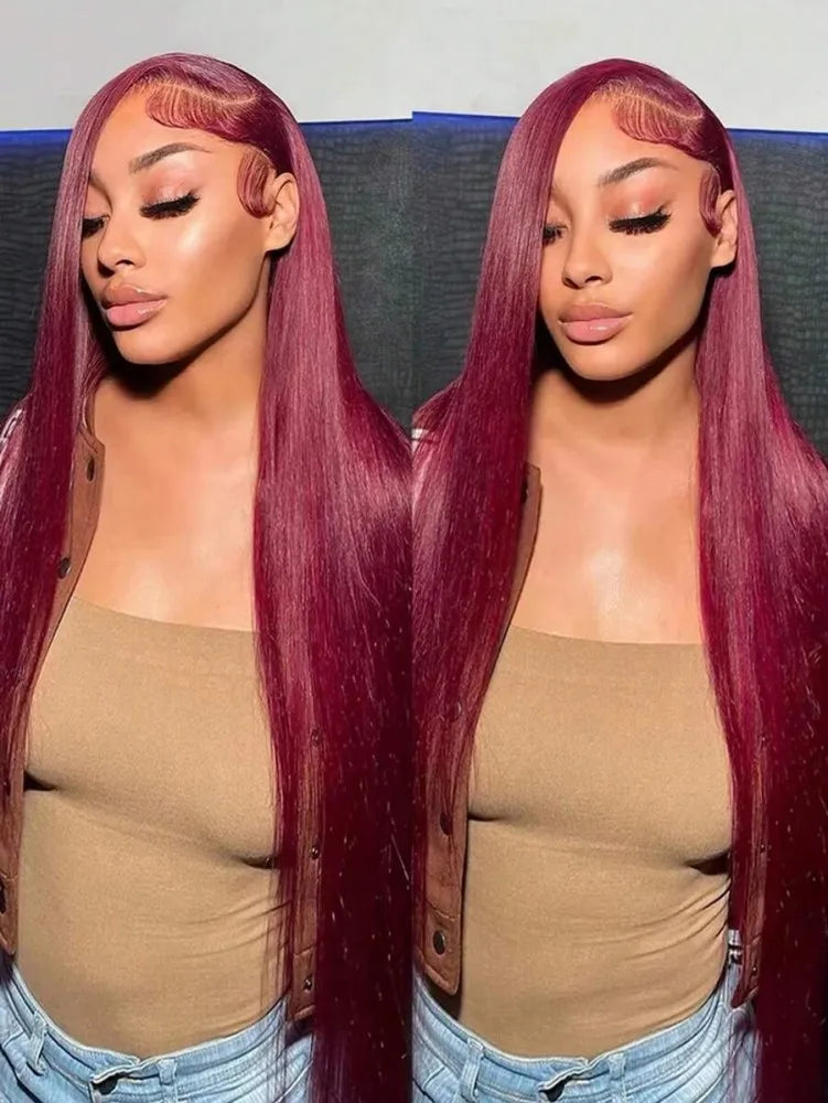 Red Colored Human Hair Wigs Burgundy 13X6 Hd Lace Frontal Human Hair Wig Straight Lace Front Wig Brazilian Wigs Original 30 Inch