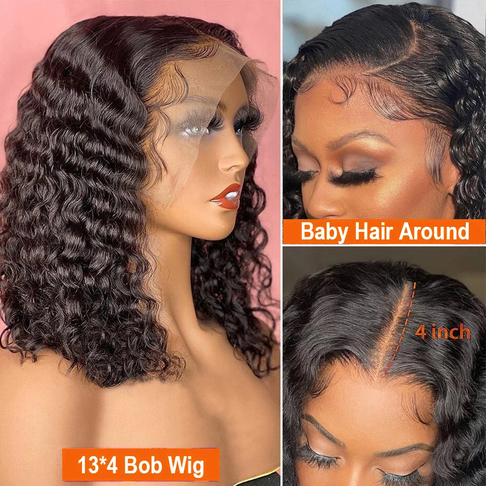 Jerry Burmese Curly 13x4 Glueless Wig Human Hair PrePlucked For Women 250 Density Water Wave 13x6 Short Bob Lace Frontal Wigs