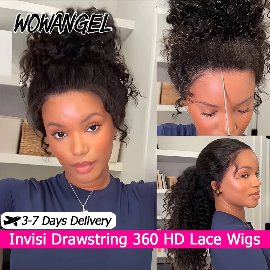 Hidden Strap 360 HD Full Lace Wigs Curly Human Hair WigS Pre Plucked Water Wave HD Lace Frontal WigS with Invisible Drawstring