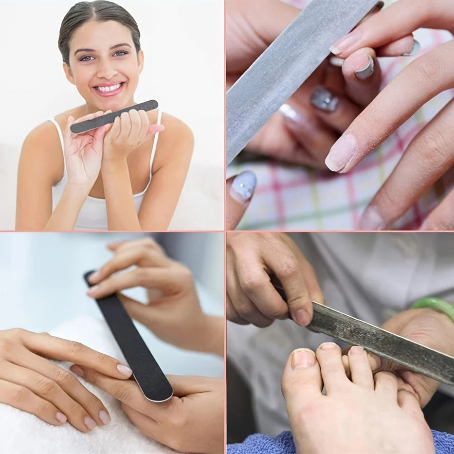 5Pcs Double Sided Emery Board Nail File, 100/180 Grit Nail Buffering Files, Black Manicure Pedicure Tool
