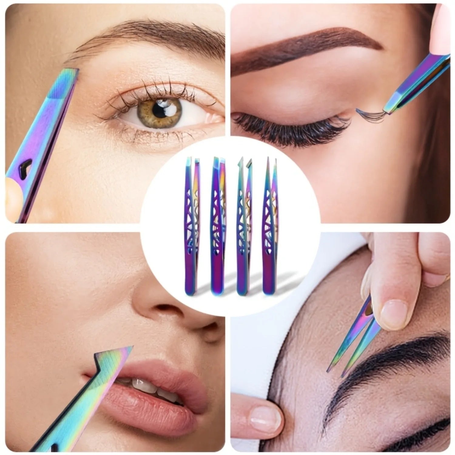 4Pcs Color Titanium Tweezers Set, High Precision Stainless Steel Hollow Tower Eyebrow & Hair Plucker