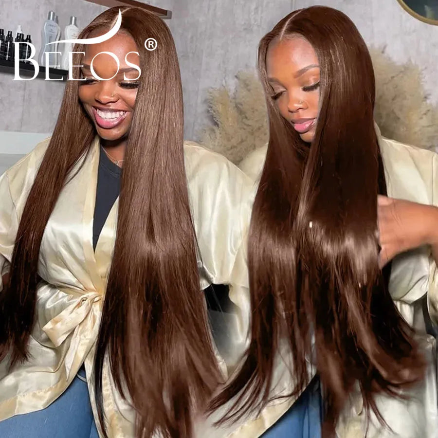 Dark Brown 13x6 Real HD Lace Frontal Human Hair Wigs Ultra Fitted Straight Invisible HD Lace Wigs Bleached Knots Deep Parting