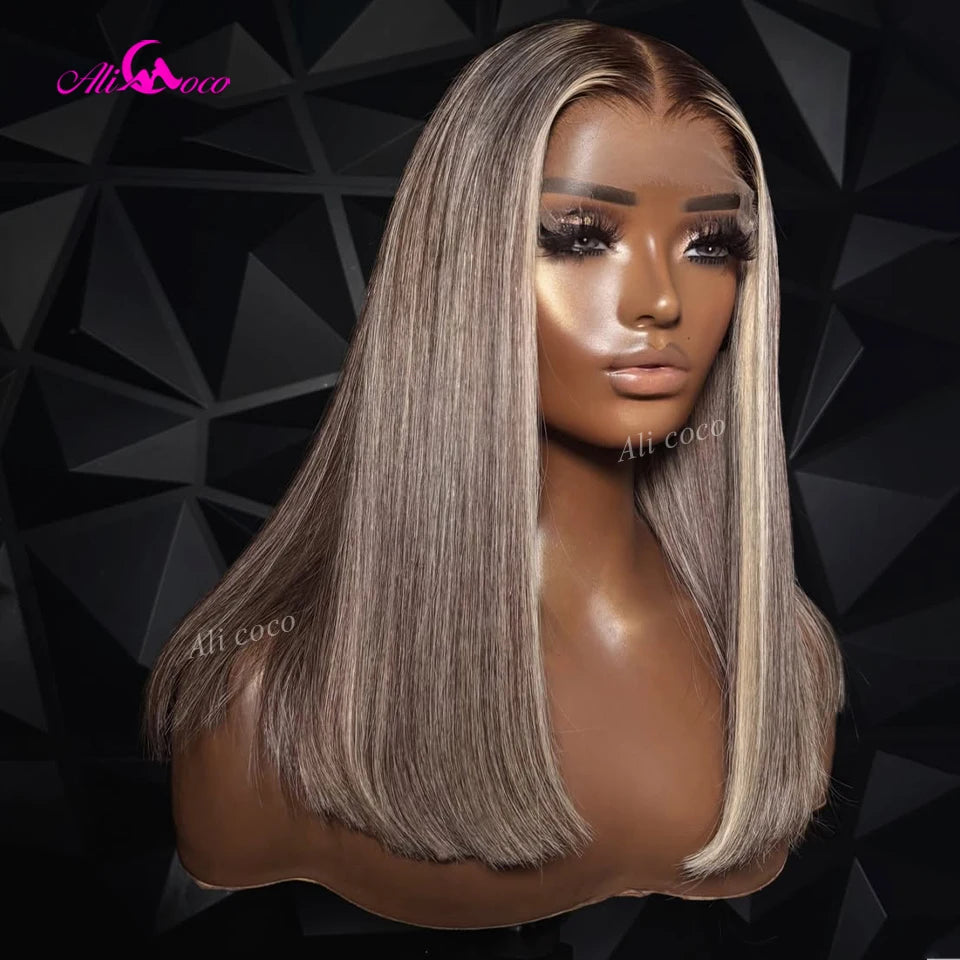 Mixed Highlights Blonde Bob Human Hair Wigs 13x4 Transparent Straight Lace Front Wig 180 Density Short Bob Wig 10-14'' For Women