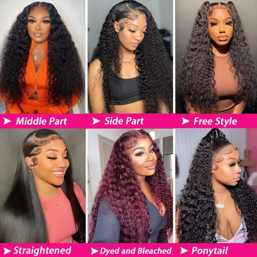 Natural Color 13x6 Full Frontal Deep Wave 360 HD Transparent Lace Long Curly 4x4 5x5 Closure Remy Human Hair Pre plucked Wigs