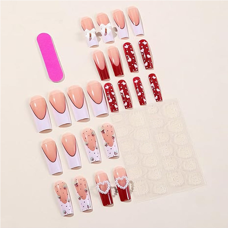 24 PCS Strawberry Bow Nail Art