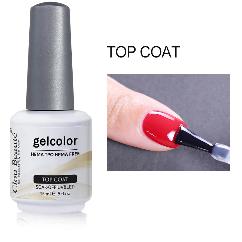 Clou Beaute 15ml Red Color Gel Polish Vernis Semi Permanent UV Varnish Gel Nail Polish Hema TPO Free Nails Art Manicure TOP BASE