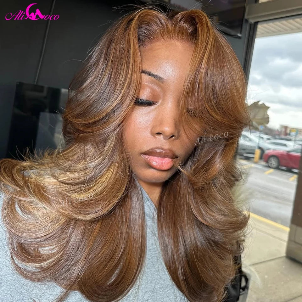 180 Density Highlight Brown Body Wave Human Hair Wigs 13x6 Transparent Lace Front Human Hair Wigs 13x4 Lace Frontal Wigs