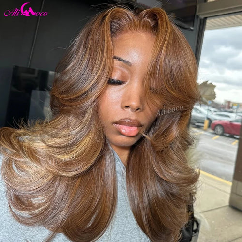 180 Density Highlight Brown Body Wave Human Hair Wigs 13x6 Transparent Lace Front Human Hair Wigs 13x4 Lace Frontal Wigs