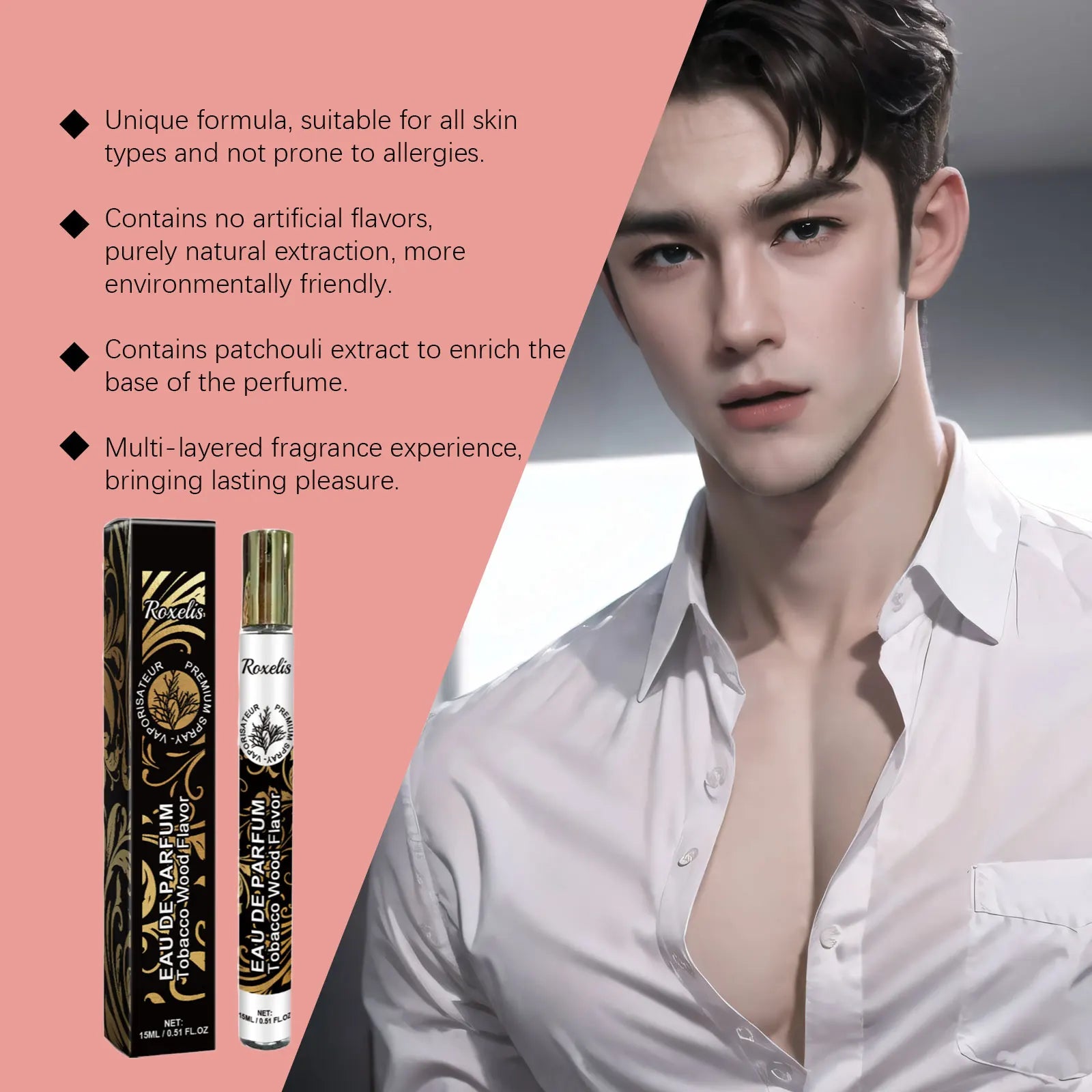 Roxelis Charming Wood Cologne Tobacco Woody Perfume for Men Long Lasting Fragrance Pheromone Scent Gentlemen Dating