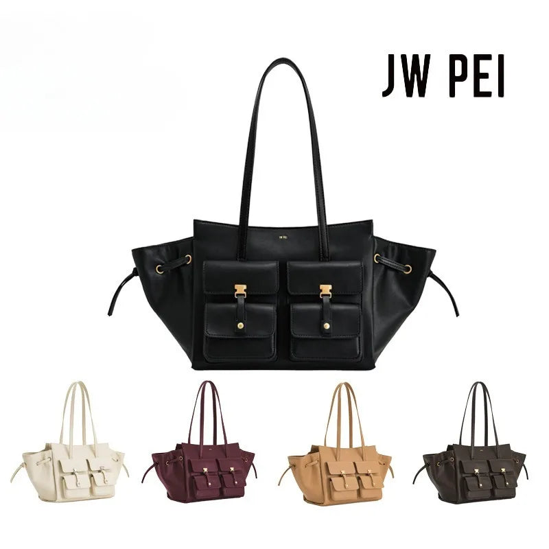 2026 Spring&Autumn JW PEI Pocket Handbag Linda Tote Bag for Women Large Capacity Commuter Shoulder Bag Crossbody Waxed Bag