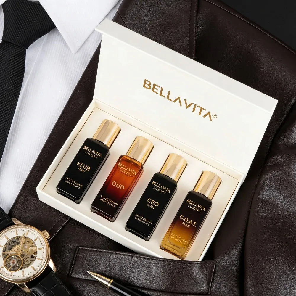 Bella Vita Portable 4x20ml Luxury Men's Perfume Set CEO KLUB OUD GOAT Long Lasting Woody Fragrance Travel Gift Kit