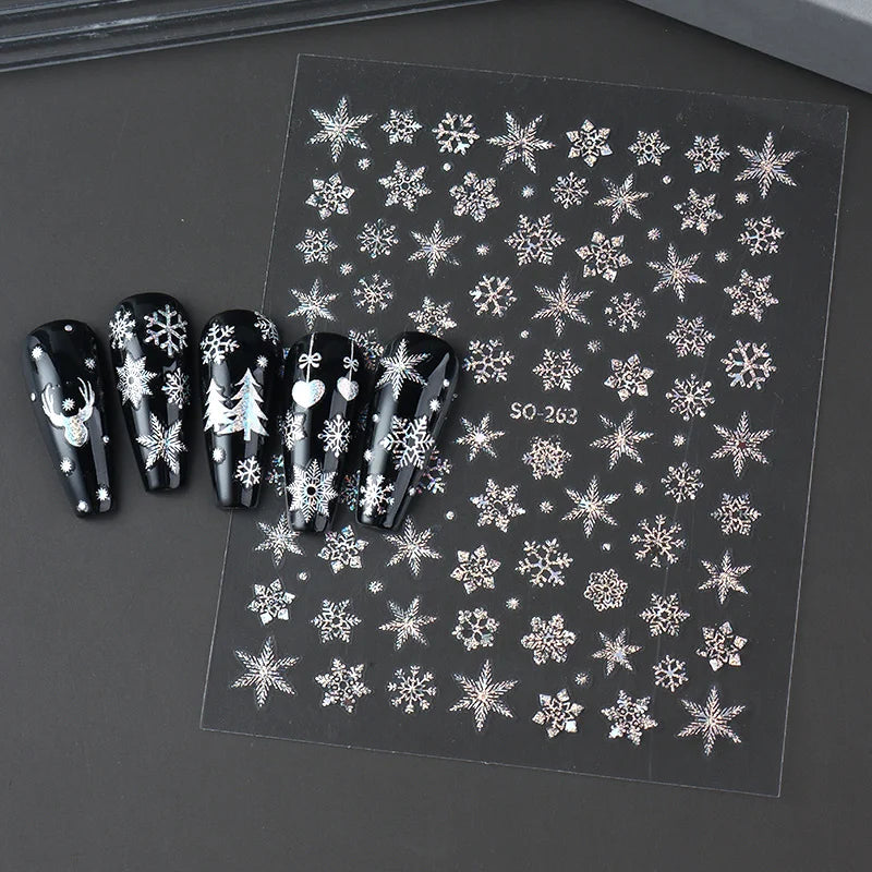 2pc Holographic Christmas Nail Art Stickers Iridescent Laser Snowflake Deer Tree Winter Slider Decals New Year Manicure Supplies