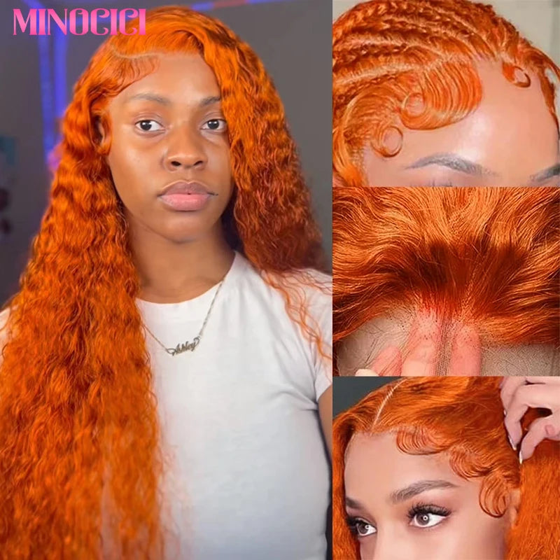 30 Inch Wigs Human Hair 250% Density HD Lace Front Wigs Human Hair Ginger Deep Wave Lace Front Wigs Human Hair For Black Women