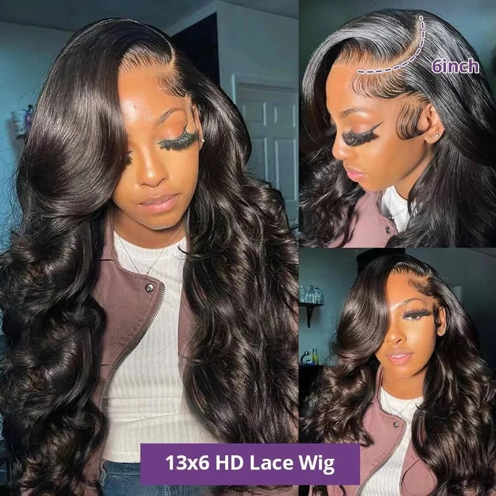 Rosslyn Body Wave Human Hair Wigs 13x6 Hd Lace Frontal Wig 1b Black Wig 200% High Density Lace Wigs Bleached Knoted Flash Sale
