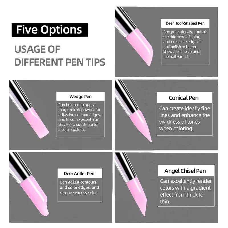 5Pcs/set Silicone Nail Brush UV Gel Polish Tip 3D Image DIY Dotting Polish Brushes Pen Professional DIY Manicure Tools