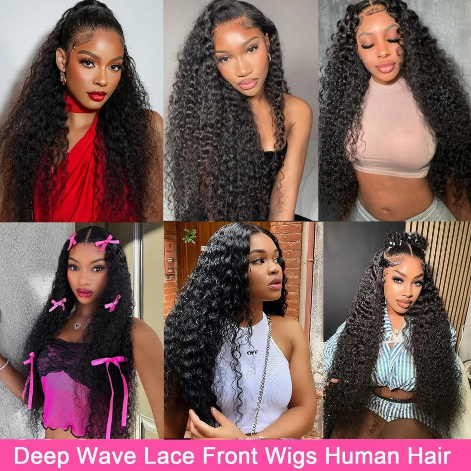 40 Inch Deep Wave 13X6 Hd Lace Frontal Wig 250 Density Preplucked Brazilian Hair Wigs Water Wave Curly Human Hair For Women