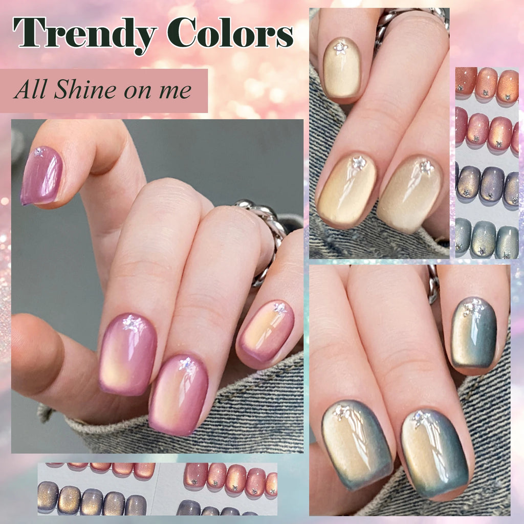 7pc Light Golden Magnetic Nail Gel Set Long Lasting for 28+ Days High-Gloss Nail Art Vernis Gel for Manicure DIY Easy to Apply