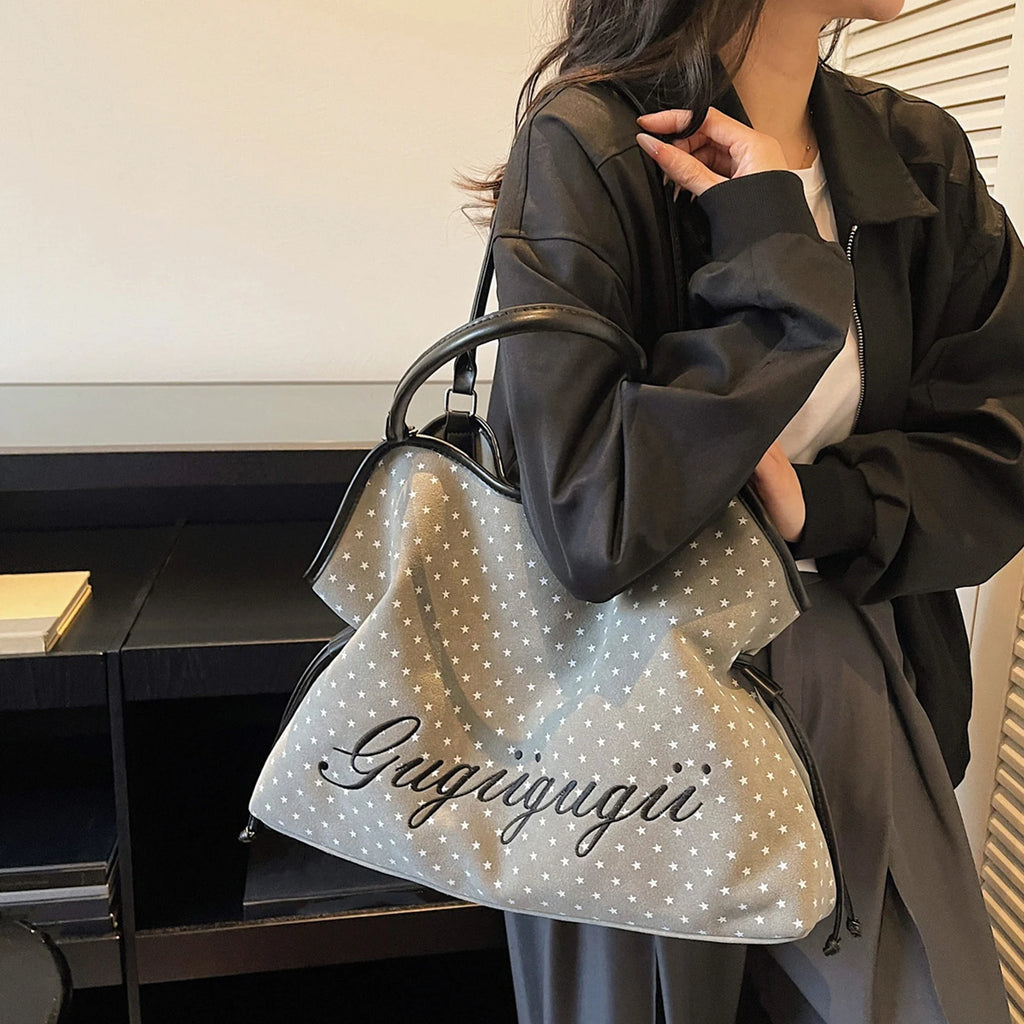 New Brand Women's Shoulder Bag Y2k Fashion Sweet Polka Dot Handbag Korean Casual Versatile Leopard Print Brown Frosted Tote Bags