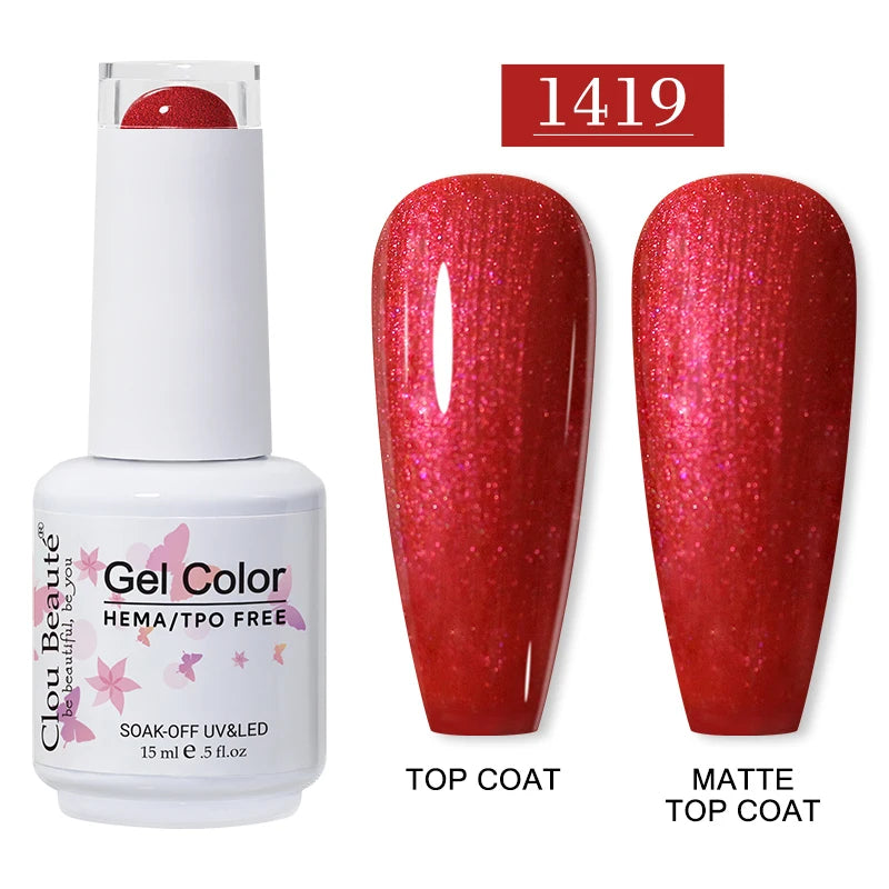 Clou Beaute 15ml Red Color Gel Polish Vernis Semi Permanent UV Varnish Gel Nail Polish Hema TPO Free Nails Art Manicure TOP BASE