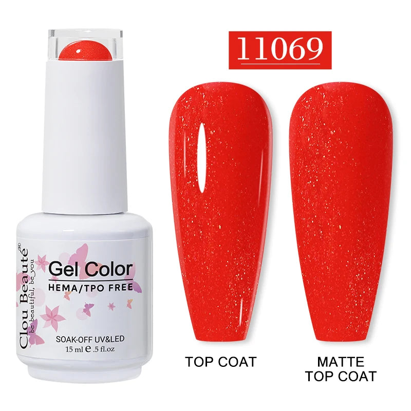 Clou Beaute 15ml Red Color Gel Polish Vernis Semi Permanent UV Varnish Gel Nail Polish Hema TPO Free Nails Art Manicure TOP BASE