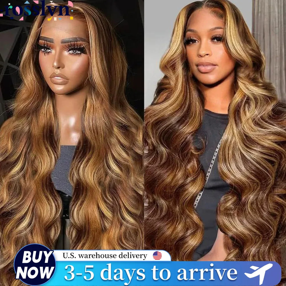 Rosslyn Body Wave Wig Highlighted Human Hair Wig P4/27 Highlight 13x6 Lace Frontal Wig Brazilian Wigs Original Baby Hair HD Lace