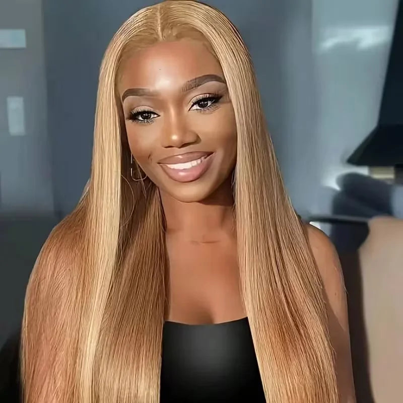 Straight Honey Blonde Wig 13x6 13x4 Hd Lace Frontal Wigs 30 36 Inch 200% Density #27 Blonde Colored Human Hair Wigs Pre Plucked