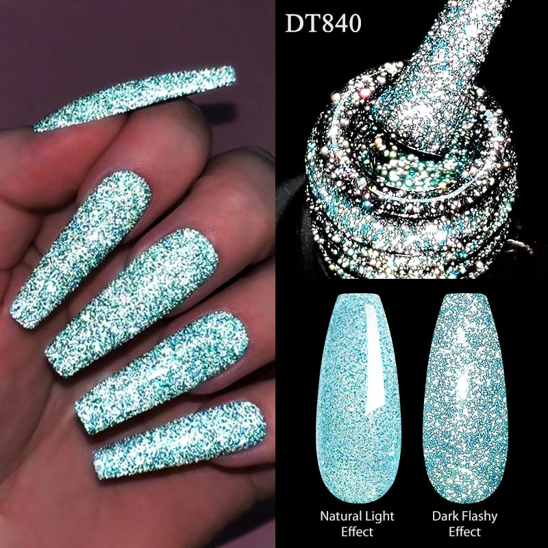 7ml Reflective Glitter Nail Gel Polish Semi Permanent French Style Nail Art UV LED Gel Sparkling Soak Off Manicure Varnish DIY