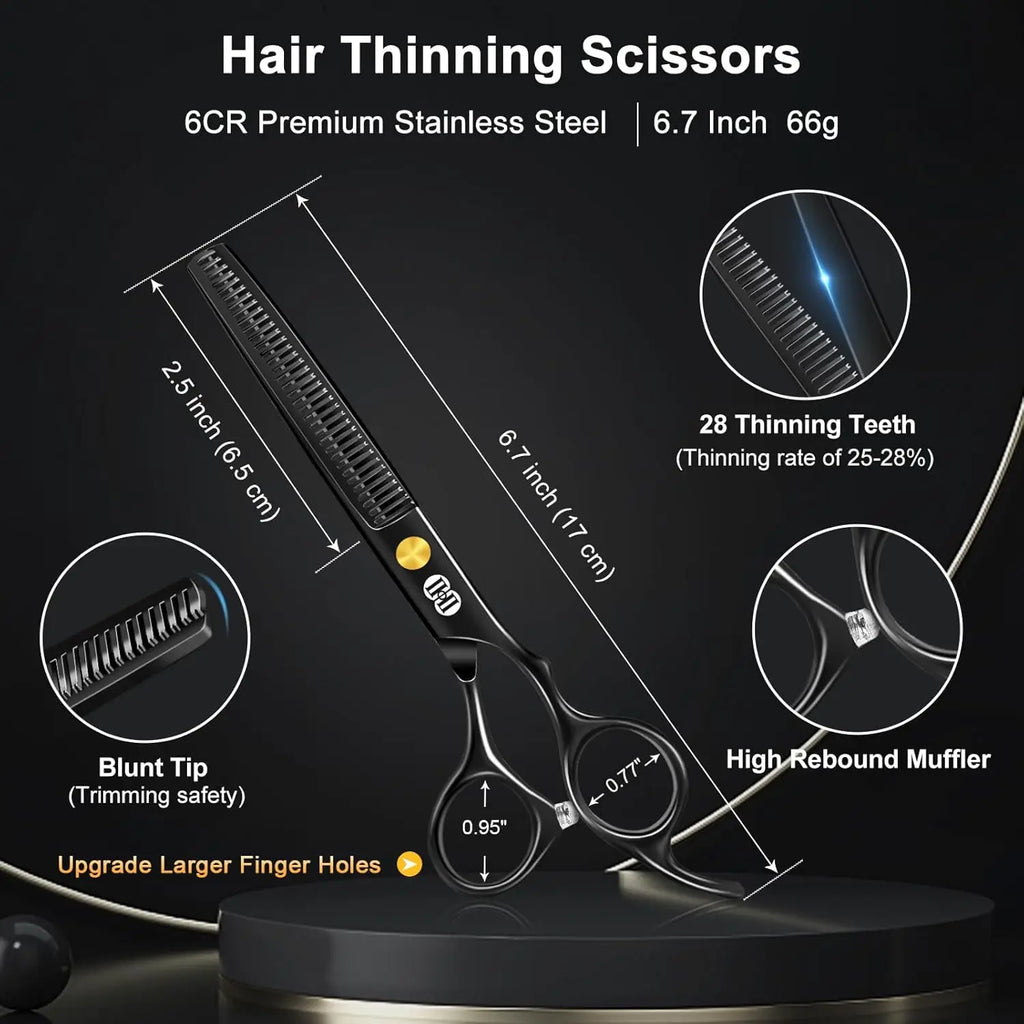 Professional Hair Cutting Scissors Set with Thinning Shears, 6.7 Inch for Men Women Home Salon Barber Kit