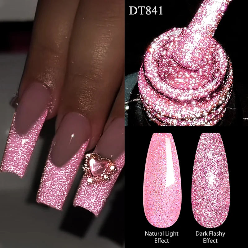 7ml Reflective Glitter Nail Gel Polish Semi Permanent French Style Nail Art UV LED Gel Sparkling Soak Off Manicure Varnish DIY