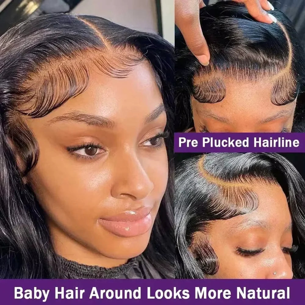 30 Inch Body Wave Lace Front Wigs Human Hair 200 Density 13x6 HD Lace Front Wigs Human Hair Pre Plucked Natural Black For Women