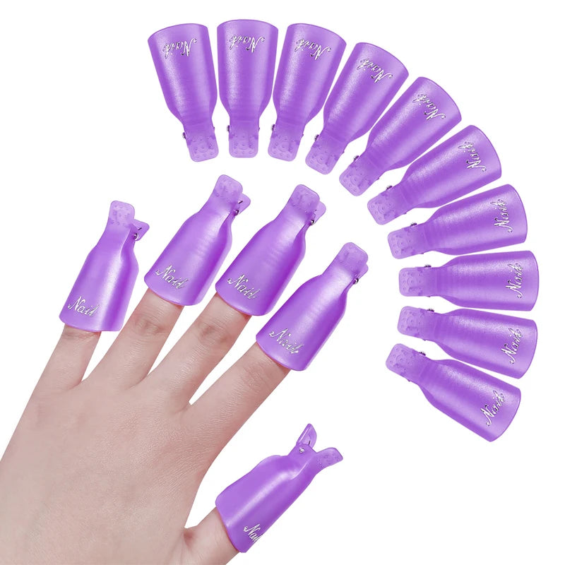 10 Pcs/Bag Colorfulful Acrylic Manicure Art Dipped Cap Clip Nail Cleaning Manicure Uv Gel Nail Polish Dipped Wrapping Tool Finger