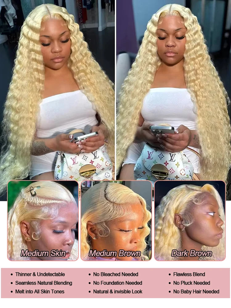 40 Inch Honey Blonde 613 Loose Deep Wave 13x6 HD Lace Front Wig Brazilian Human Hair 13x4 Curly Wig Pre Plucked For Black Women