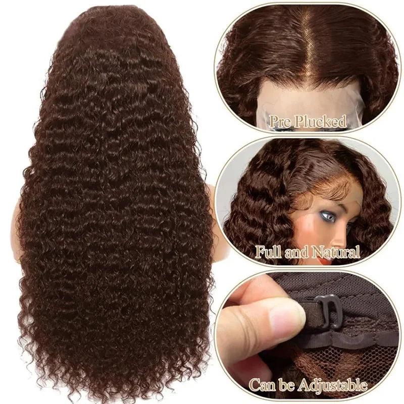 Chocolate Brown 13x6 HD Lace Front Wigs Human Hair 220% Density Curly Lace Front Wigs Human Hair Deep Wave Wigs Human Hair