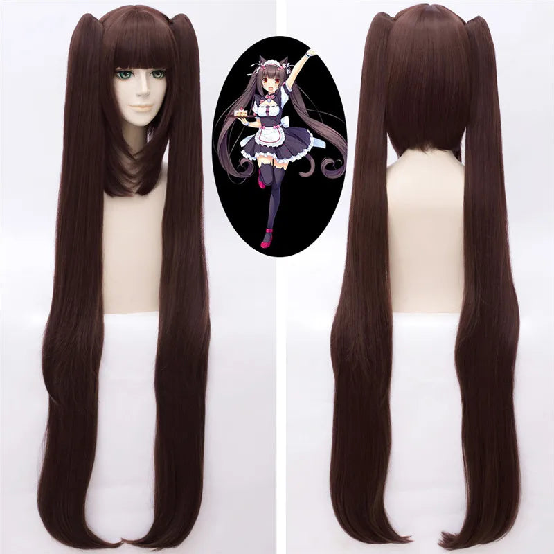 Game Nekopara Cosplay Wigs Chocolat and Vanilla Cosplay Wig Synthetic Hair Perucas Cosplay Wig + Wig Cap