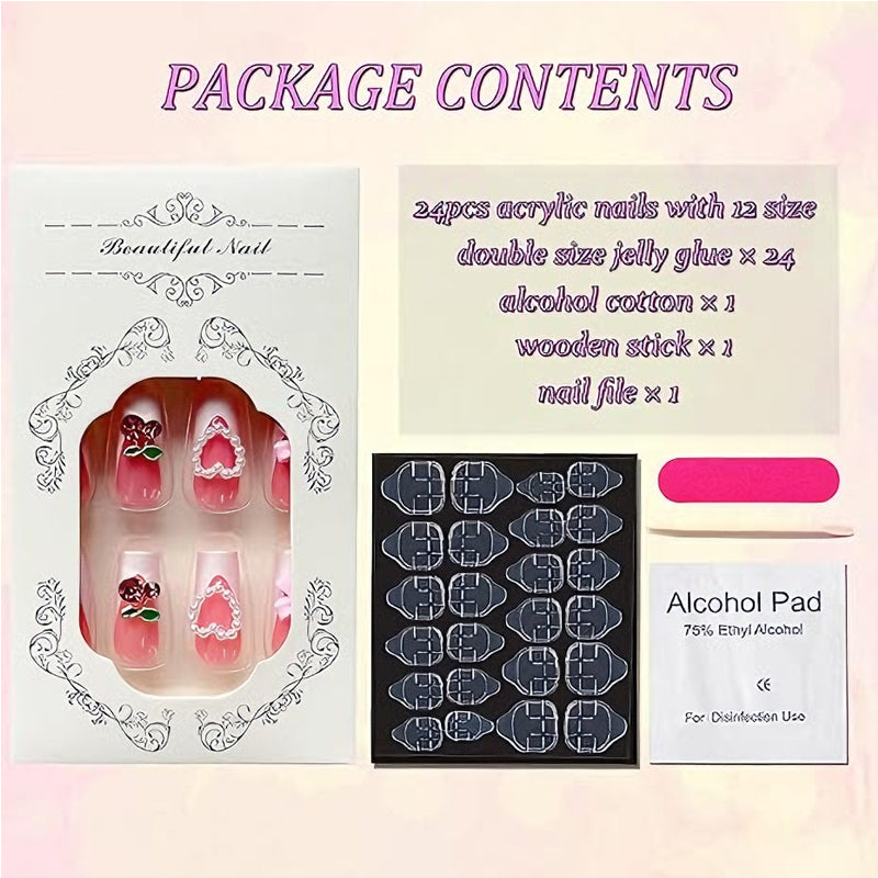 24 PCS Cherry Bow Nail Art