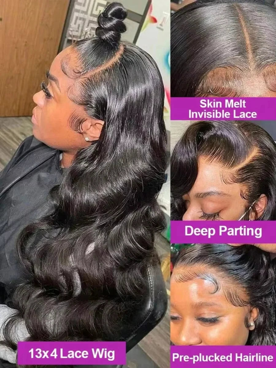 Rosslyn Body Wave Human Hair Wigs 13x6 Hd Lace Frontal Wig 1b Black Wig 200% High Density Lace Wigs Bleached Knoted Flash Sale