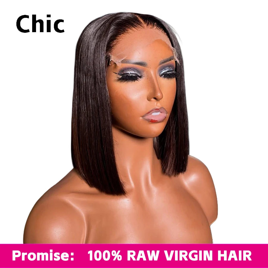 Gd Chic Real HD Lace Wig 100% Human Hair #1B/4 Colored Ombre Straight Short Bob Wig 200gram 5x5 HD Lace Closure Wigs Wear And Go