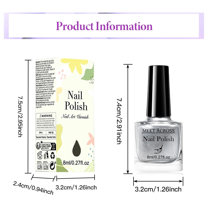 8ml Metallic Nail Polish Mirror Effect Fast Drying Long-Lasting Nails Art Polish DIY No Need Lamp Cure Manicure Nail Supplies