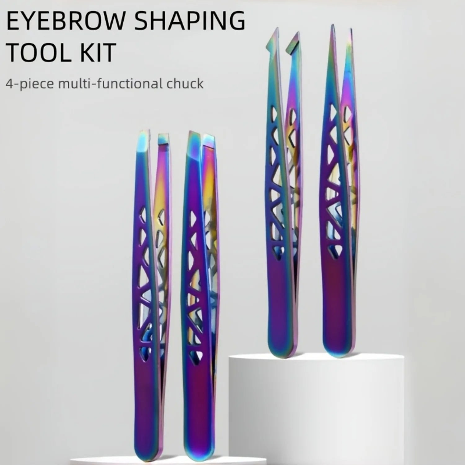4Pcs Color Titanium Tweezers Set, High Precision Stainless Steel Hollow Tower Eyebrow & Hair Plucker