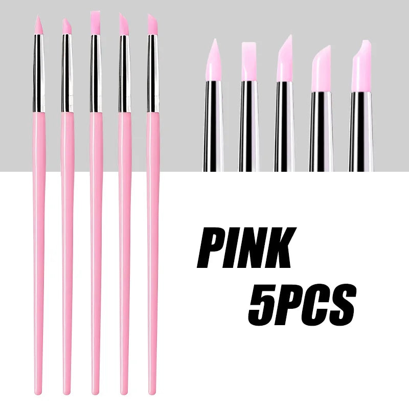 5Pcs/set Silicone Nail Brush UV Gel Polish Tip 3D Image DIY Dotting Polish Brushes Pen Professional DIY Manicure Tools